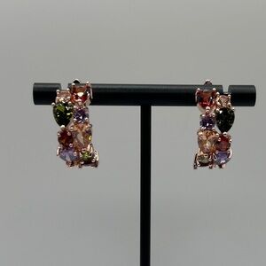 Rose Tone & Multi Colored Stone Drop Earrings
